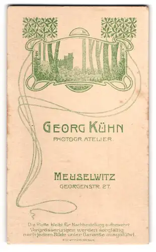 Fotografie Georg Kühn, Meuselwitz, Georgenstrasse 27, rückseitige Ansicht, Vorderseitig: Junge Frau mit Ohrringen