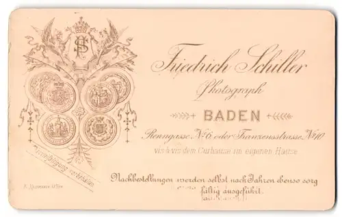 Fotografie Friedrich Schiller, Baden, Renngasse 6, rückseitige Ansicht, Vorderseitig: Bürgerliche Dame
