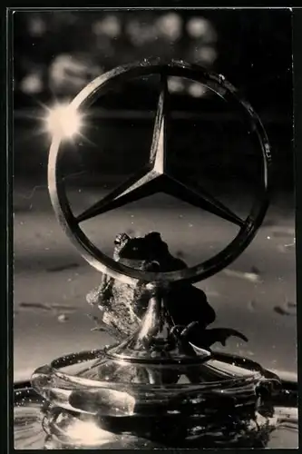 Fotografie Auto Mercedes Benz, Frosch sitzt hinter der Kühlerfigur