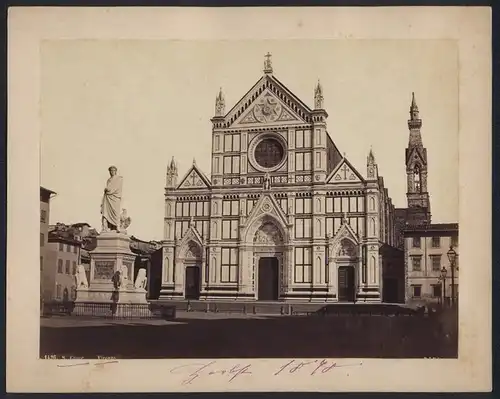 Fotografie Fotograf unbekannt, Ansicht Florenz - Firenze, Santa Groce & Dante Alighieri Denkmal, 29 x 23cm