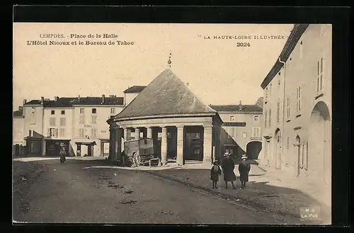 AK Lempdes, Place de la Halle, L`Hôtel Nicoux et le Bureau de Tabao