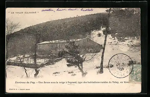 AK Peyrard, Une ferme sous la neige à Peyrard, type des habitations rurales du Velay