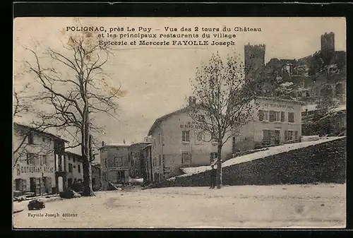 AK Polignac, Vue des 2 tours du Château et les principaux restaurants du village