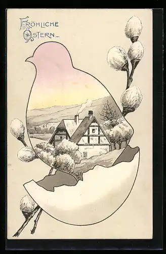 AK Vogelsilhouette mit idyllischer Landschaft