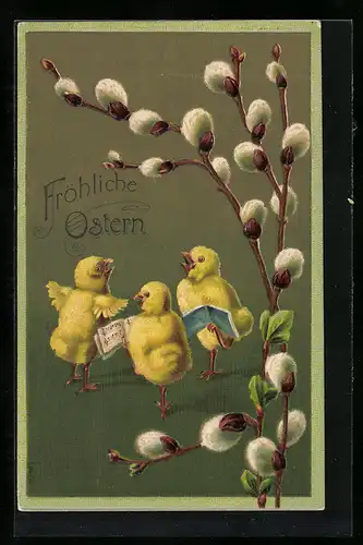 AK Osterküken singen im Chor