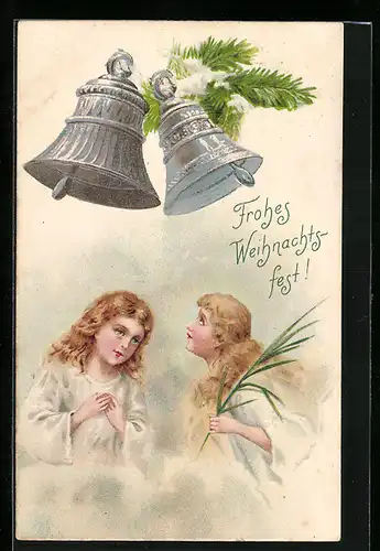 AK Weihnachtsengel und läutende Glocken