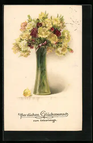 AK Blumen in der Vase zum Geburtstag