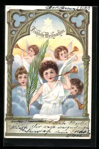 AK Weihnachtsengel mit Fanfaren