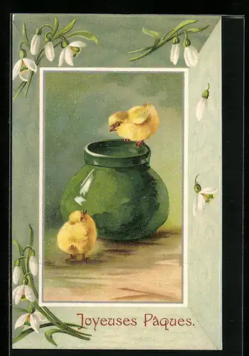 AK Osterküken sitzen auf der Vase
