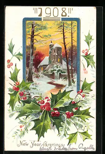 AK Jahreszahl 1908, Verschneites Dorf
