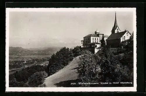 AK Walzenhausen, Kirche und Hotel Rheinburg