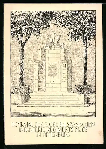 Künstler-AK Offenburg, Denkmal des 3. Oberelsässischen Infanterie Regiments Nr. 172