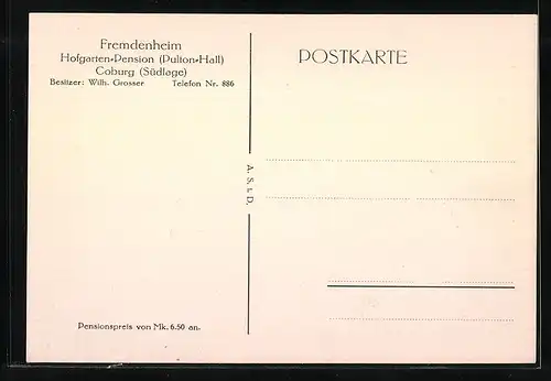 AK Coburg /Südlage, Fremdenheim Hofgarten von Wilhelm Grosser