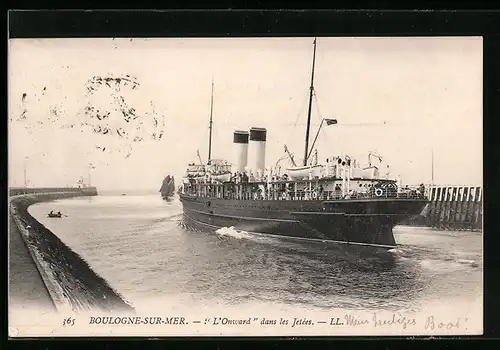 AK Boulogne-sur-Mer, L`Onward dans les Jetées, Passagierschiff