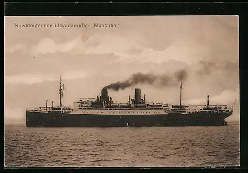 AK Norddeutscher Lloyddampfer München auf See, Passagierschiff