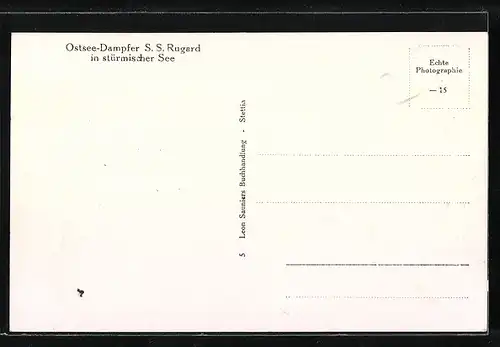 AK Ostsee-Dampfer SS Rugard in stürmischer See, flagge