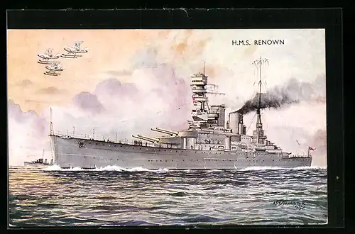 Künstler-AK Kriegsschiff HMS Renown