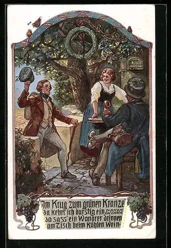 AK Im Krug zum grünen Kranze, Student betritt Gaststätte
