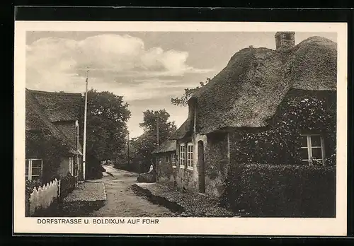 AK Wyk-Boldixum, Dorfstrasse mit reetgedeckten Häusern