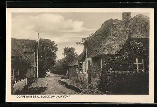 AK Wyk-Boldixum, Dorfstrasse mit reetgedeckten Häusern