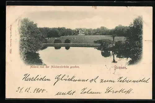 AK Bremen, Meierei von der Melchersbrücke gesehen