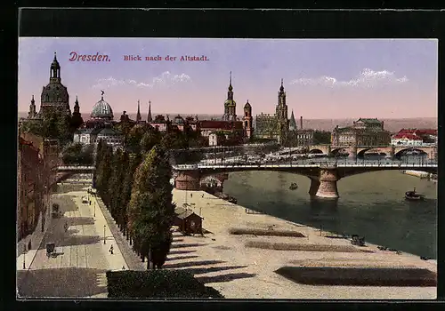 AK Dresden, Blick nach der Altstadt mit Kirche