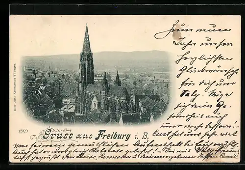 AK Freiburg i. B., Teilansicht mit Kirche