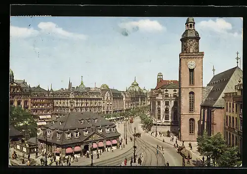 AK Frankfurt a. Main, Hauptwache mit Katharinenenkirche und Strasse Zeil