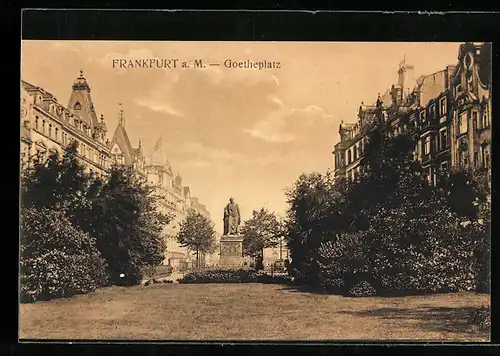 AK Frankfurt a. M., Goetheplatz mit Denkmal