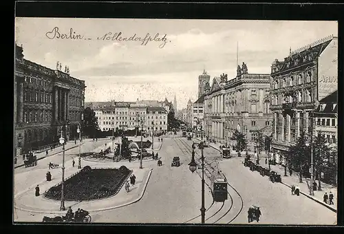 AK Berlin, Schlossplatz mit Geschäften und Strassenbahn