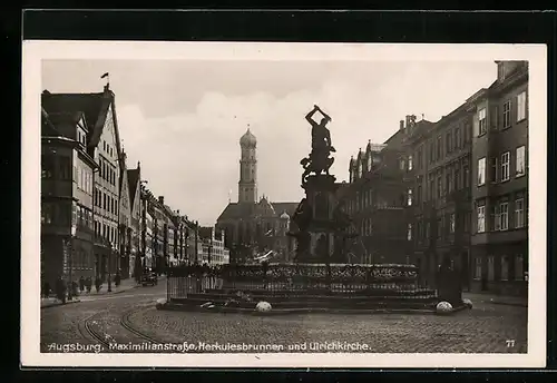 AK Augsburg, Maximilianstrasse, Herkulesbrunnen, Ulrichkirche