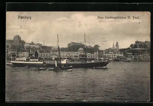 AK Hamburg-St. Pauli, Blick zu den neuen Landungsbrücken