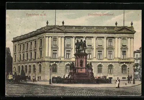 AK Frankfurt /Main, Gutenberg-Denkmal mit Passanten