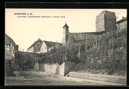 AK Wimpfen, Stadttor, Nürnberger Türmchen u. Roter Turm