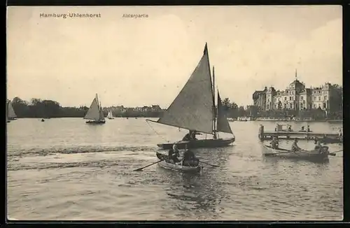 AK Hamburg-Uhlenhorst, Alsterpartie mit Booten