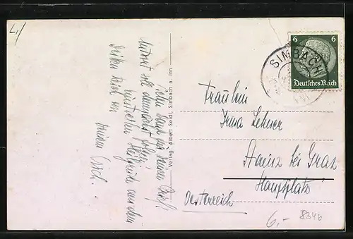 AK Simbach a. Inn, Teilansicht gegen Braunau