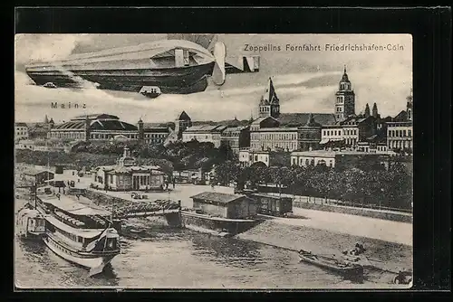 AK Mainz, Zeppelins Fernfahrt Friedrichshafen-Cöln