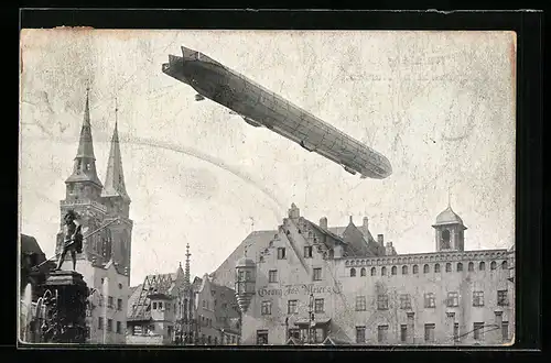 AK Nürnberg, Hauptmarkt, Zeppelin