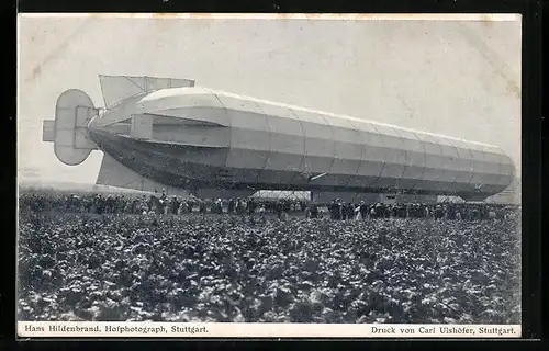 AK Echterdingen, Rückansicht des Zeppelin nach der Landung 1908