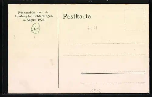 AK Echterdingen, Rückansicht des Zeppelin nach der Landung 1908