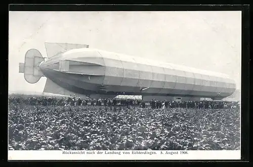 AK Echterdingen, Rückansicht von Luftschiff Zeppelin nach der Landung 1908