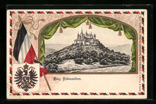 Passepartout-Lithographie Burg Hohenzollern, Wappen