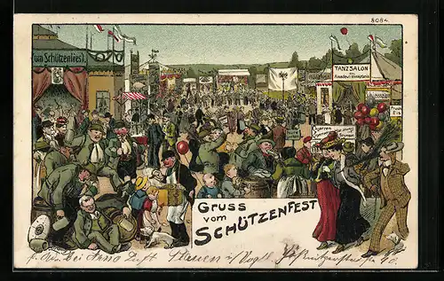 Lithographie Gruss vom Schützenfest, Tanzsalon