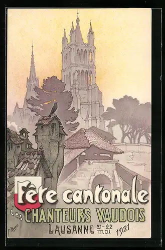 Künstler-AK Lausanne, Fete Cantonale des Chanteurs Vaudois 1921
