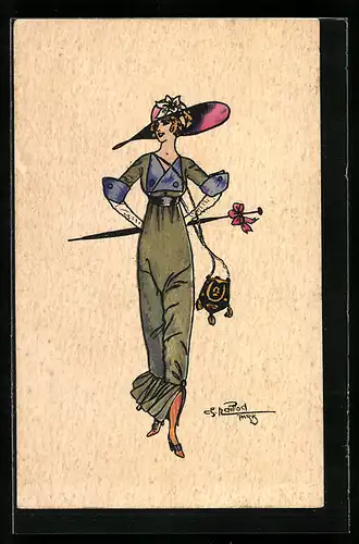 Künstler-AK Charles Naillod: toll gekleidete Frau mit elegenten Hut
