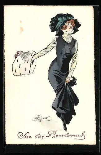 Künstler-AK sign. Prejelan, M. Munk Nr. 480: Dame mit weissem Muff