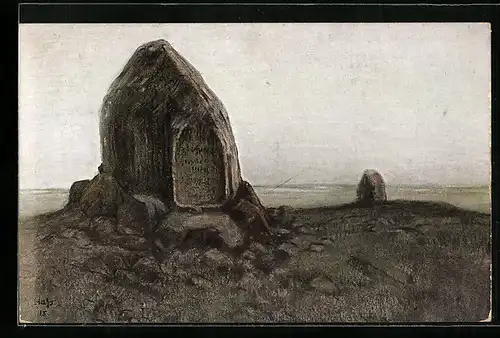 Künstler-AK Hohenstein, Gedächtnisstein auf dem Schlachtfeld von Tannenberg