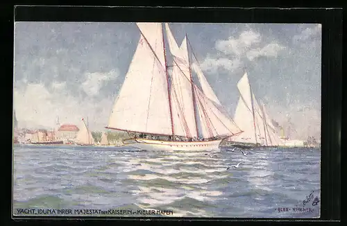 Künstler-AK Alexander Kircher: Yacht Iduna Ihrer Majestät der Kaiserin im Kieler Hafen