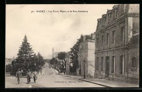 AK Niort, Les Ponts Mains et la Rue Gambetta