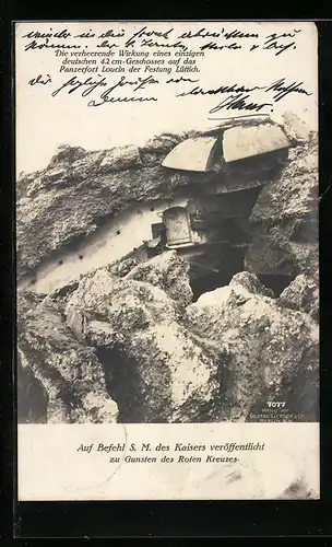 AK Die verheerende Wirkung eines dt. 42 cm - Geschosses auf das Panzerfort Loucin